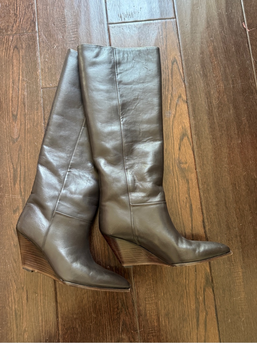 CLOSED Dark Brown Leather Knee-High Wedge Boots